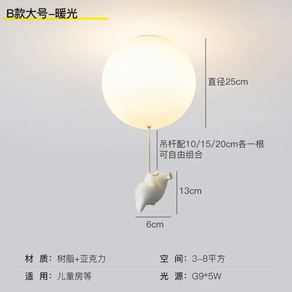 DecorBites™ Flying Pig Resin LED Ceiling Light Kids Bedroom Lamp Deco Fixtures