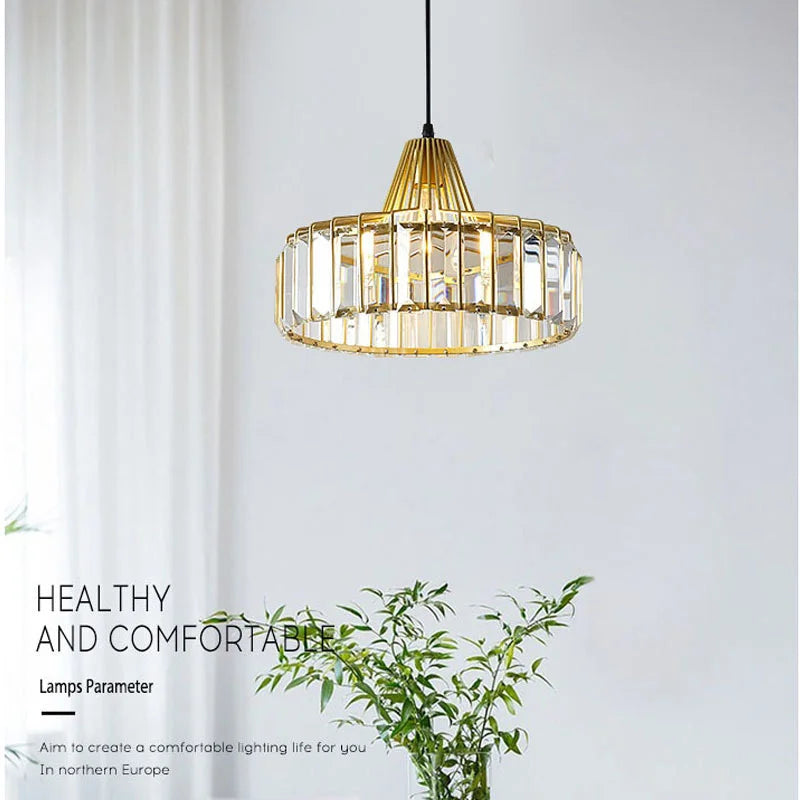 Gold Crystal Pendant Chandelier 3-Light Gold