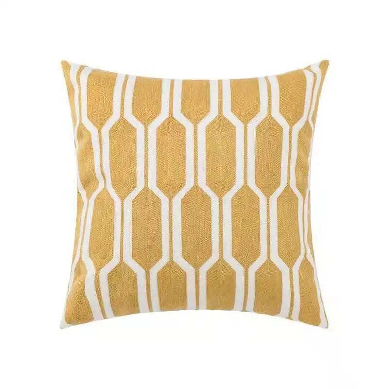 DecorBites™ Daisy Floral Geometric Embroidery Pillow Cover Yellow Blue 45x45cm Soft Cozy