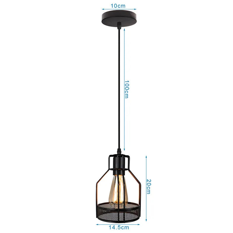 DecorBites™ Industrial Nordic Cage Pendant Light, Black Iron Retro Loft Hanging Lamp