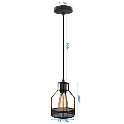 DecorBites™ Industrial Nordic Cage Pendant Light, Black Iron Retro Loft Hanging Lamp