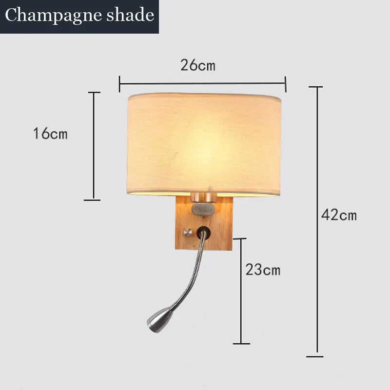 DecorBites™ Chinese Wood LED Wall Lamp for Bedroom Reading, Nordic Fabric Lighting Fixture