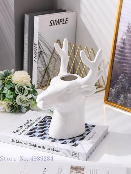 DecorBites™ Deer Head Ceramic Vase - Home Decor Animal Head Flower Vase