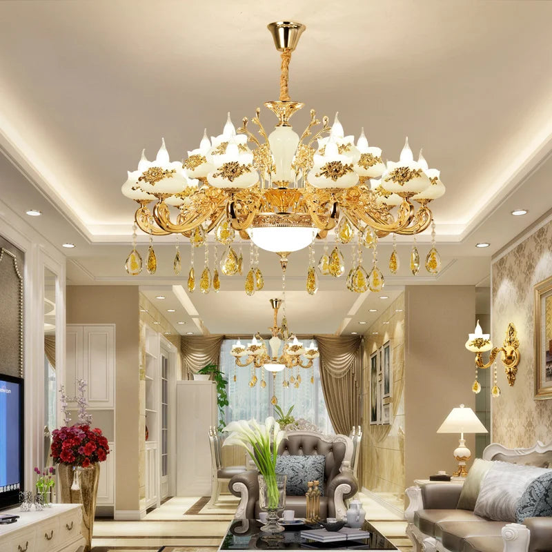 Lámpara de Araña LED de Cristal Oro Decorbites™: Iluminación Elegante para Sala de Estar, Hotel o Salón de Villa