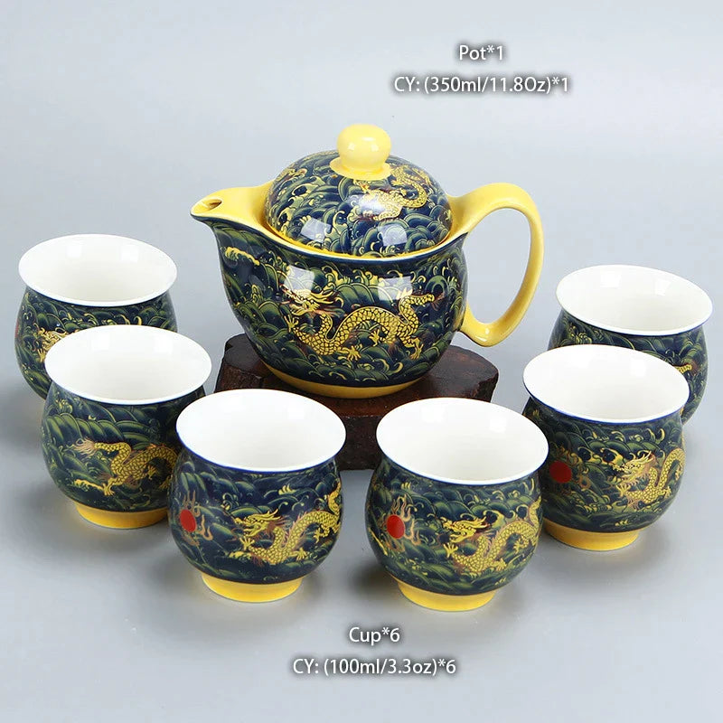 Juego de té DecorBites™ con tetera de dragón, vajilla de porcelana Kung Fu para la ceremonia del té Puer Oolong