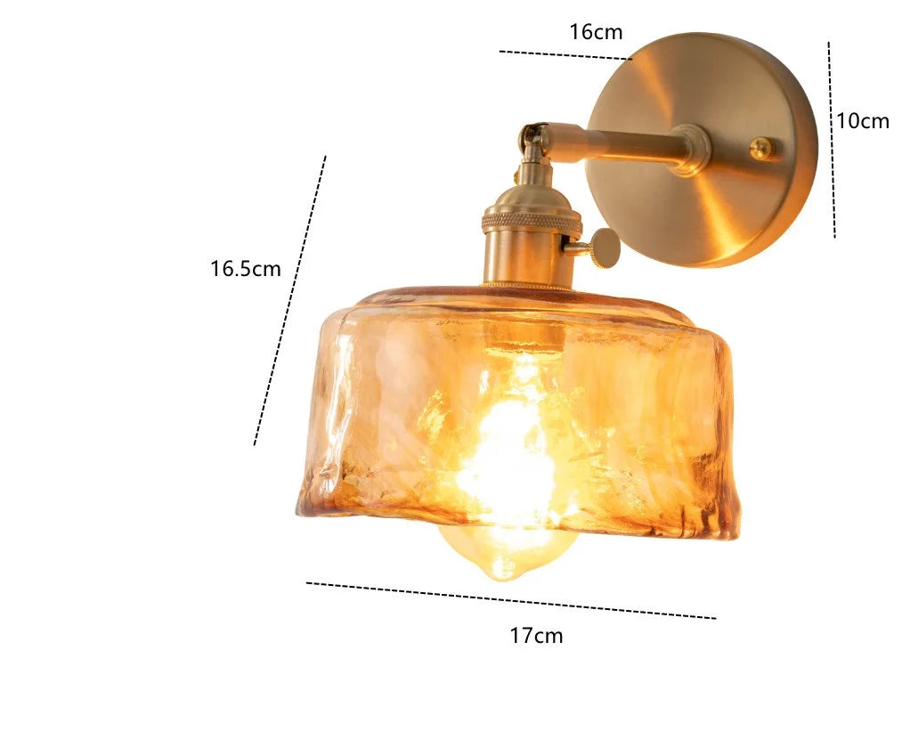 DecorBites™ Amber Glass Wall Lamp Switch, Modern Copper LED Light for Home, Bedroom, Living Room
