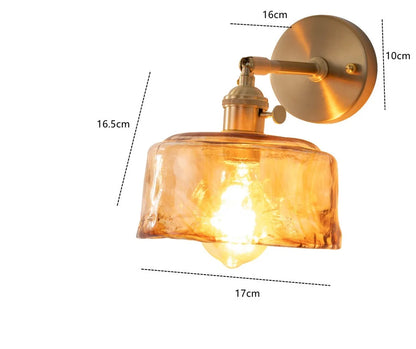 DecorBites™ Amber Glass Wall Lamp Switch, Modern Copper LED Light for Home, Bedroom, Living Room