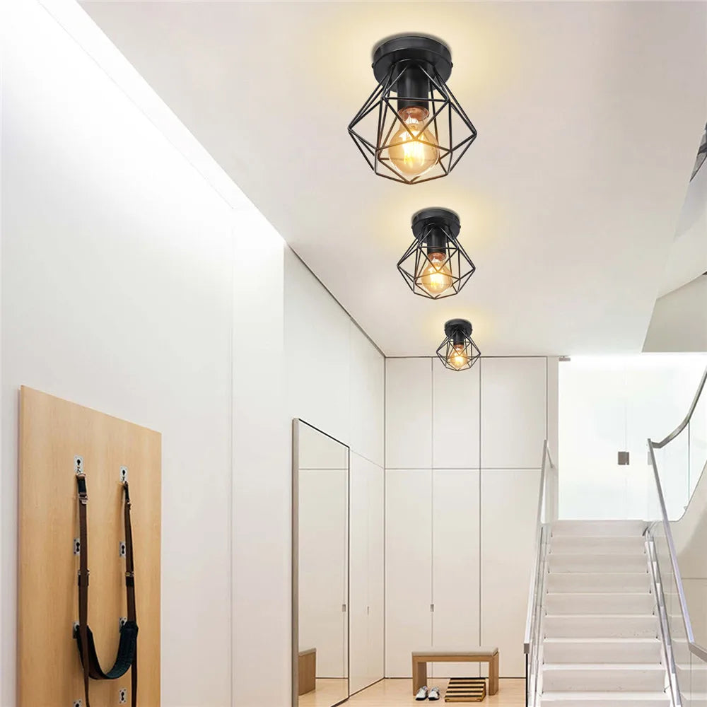 DecorBites™ Iron Frame Cage Ceiling Light Fixture Modern Retro Cafe Loft Aisle Lampshade