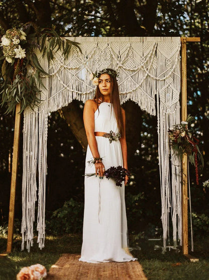 Decobites Cotton Macrame Wedding Backdrop Curtain with Tassel | Boho Wall Tapestry