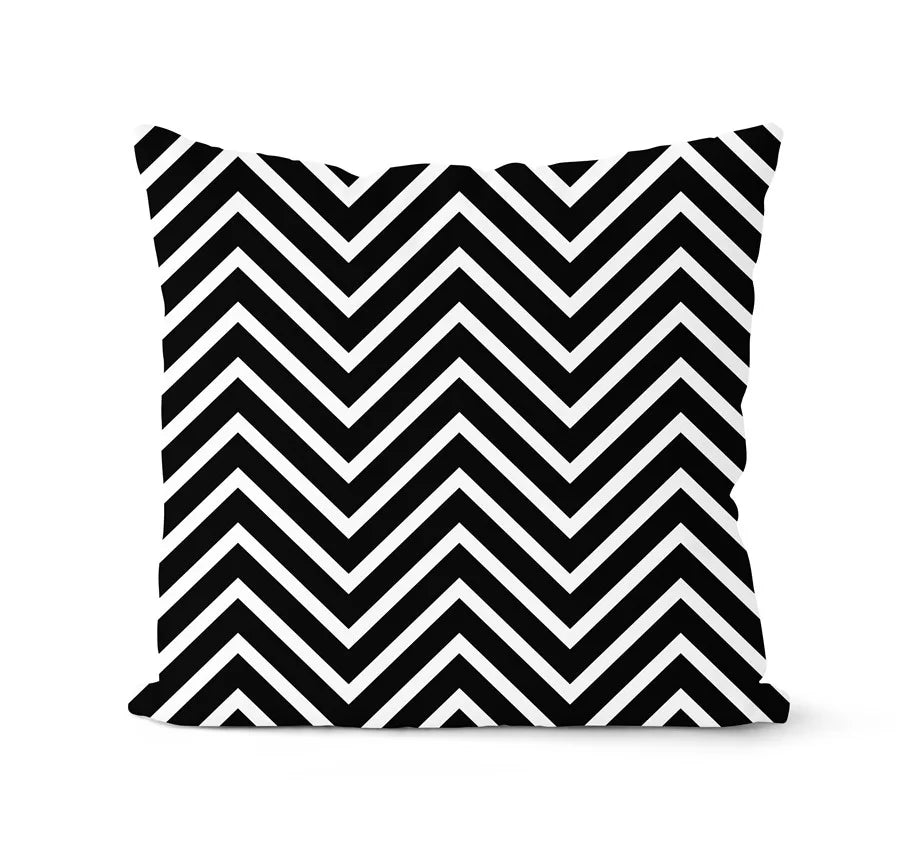 طقم أغطية وسائد هندسية باللونين الأبيض والأسود من DecorBites™ - وسادة لتزيين الأريكة المنزلية