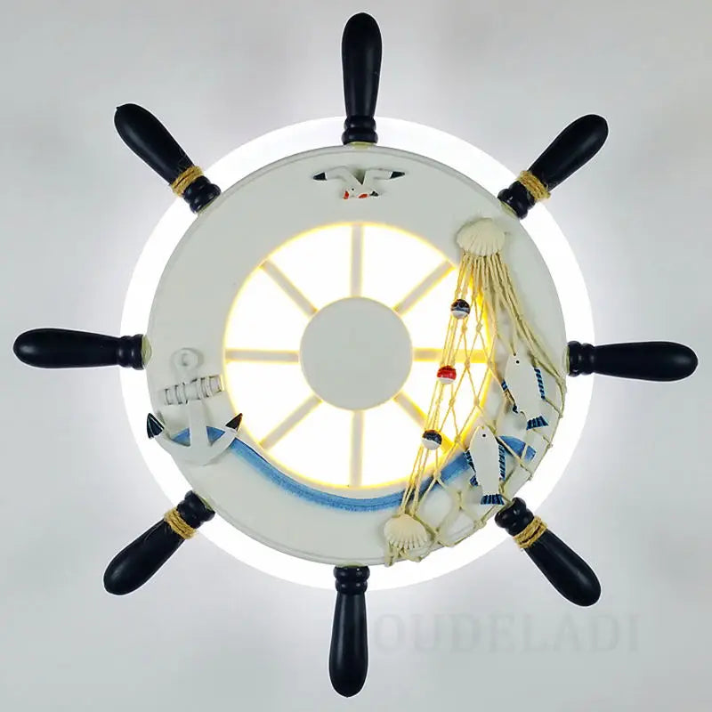 Luz de pared LED para niños Decorbites™ con timón de barco - Decoración mediterránea de tema oceánico