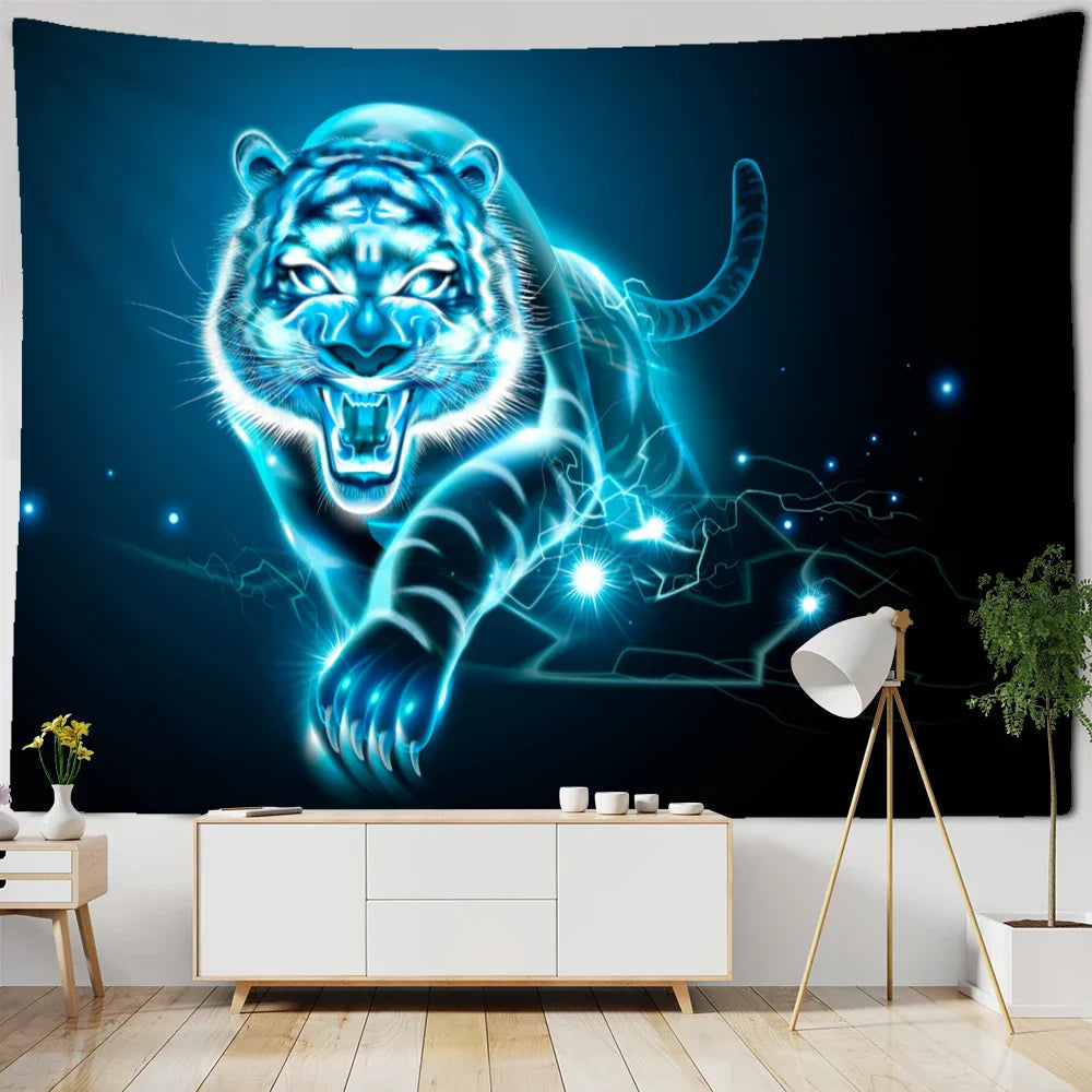 Psychedelic Tiger Tapestry Wall Hanging by Decobites - Witchcraft Animal Art for Hippie Home