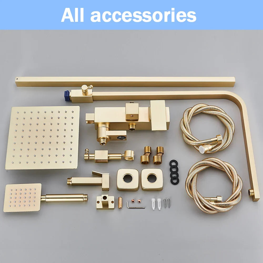 DecorBites™ Brushed Gold 4-Way Brass Shower Set with Bidet Mixer Tap