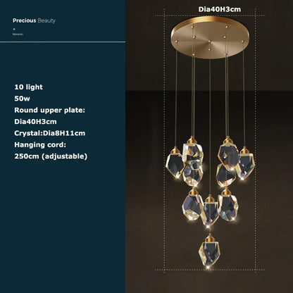 DecorBites™ Crystal Stone Copper Chandelier - LED Postmodern 2025 Lighting for Staircase