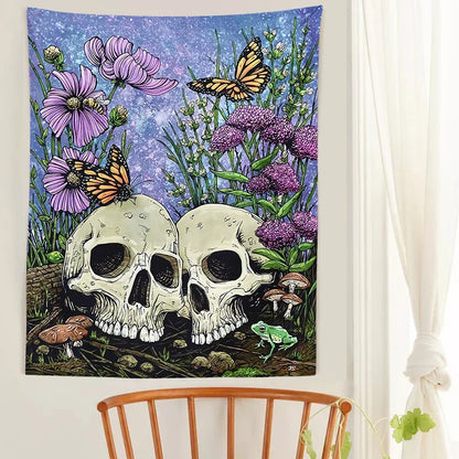 Decobites Psychedelic Skull Flower Butterfly Tapestry Wall Hanging Art for Home Decor