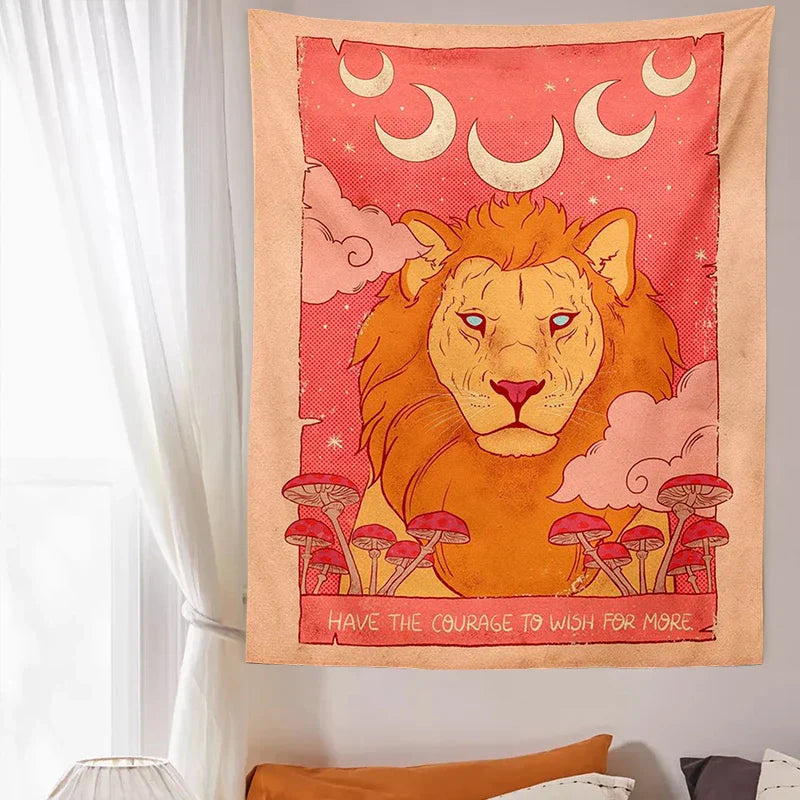 Decobites Pink Tarot Tiger Tapestry Wall Hanging: Divination Witchcraft Decor for Living Room