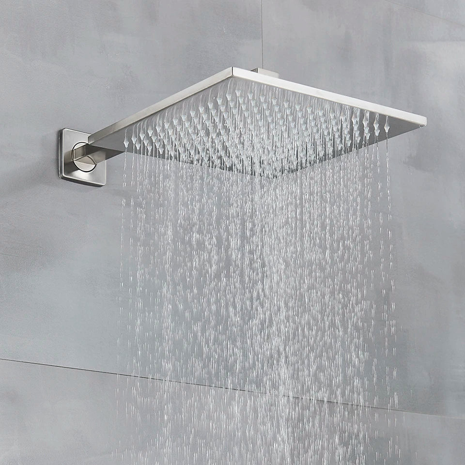 DecorBites™ Brushed Nickel Thermostatic Shower Faucet Set for Wall Mount Bathroom with Rainfall Shower Head