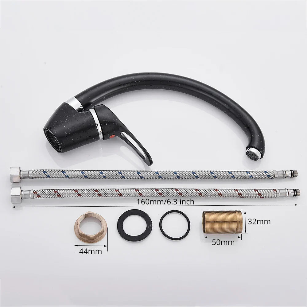 DecorBites™ Brass Black Kitchen Sink Faucet Single Handle Swivel Spout Mixer Tap