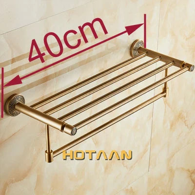 DecorBites™ Brass Bath Towel Rack Square Double Towel Shelf Bathroom Accessories