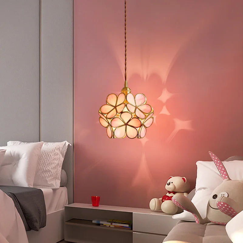 Glass Flower Pendant Light Blue Warm White