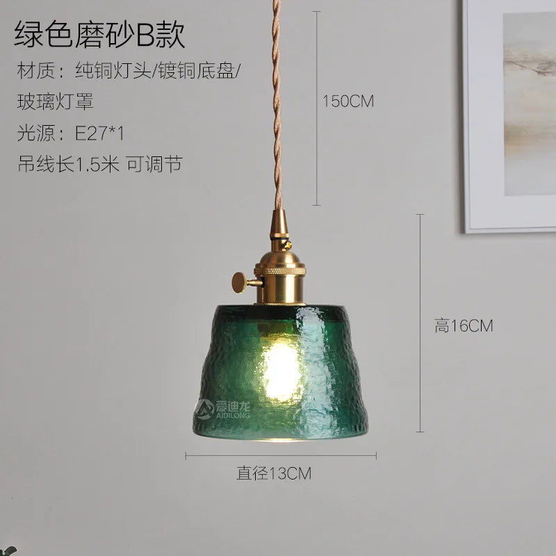 DecorBites™ Green Glass LED Pendant Light - Japanese Style Nordic Copper Hanging Lamp