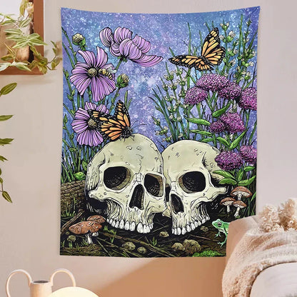 Decobites Psychedelic Skull Flower Butterfly Tapestry Wall Hanging Art for Home Decor