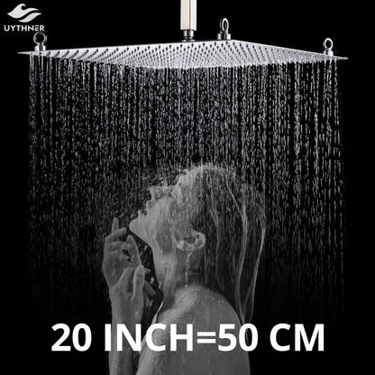 Cabezal de ducha cuadrado de lujo cromado DecorBites™ de 20 pulgadas, ultrafino, de acero inoxidable, tipo lluvia.