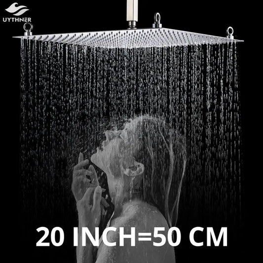 Cabezal de ducha cuadrado de lujo cromado DecorBites™ de 20 pulgadas, ultrafino, de acero inoxidable, tipo lluvia.