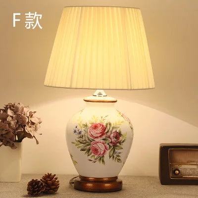 DecorBites™ Chinese Bird Flower Ceramic Table Lamp for Bedroom Living Room Bedside