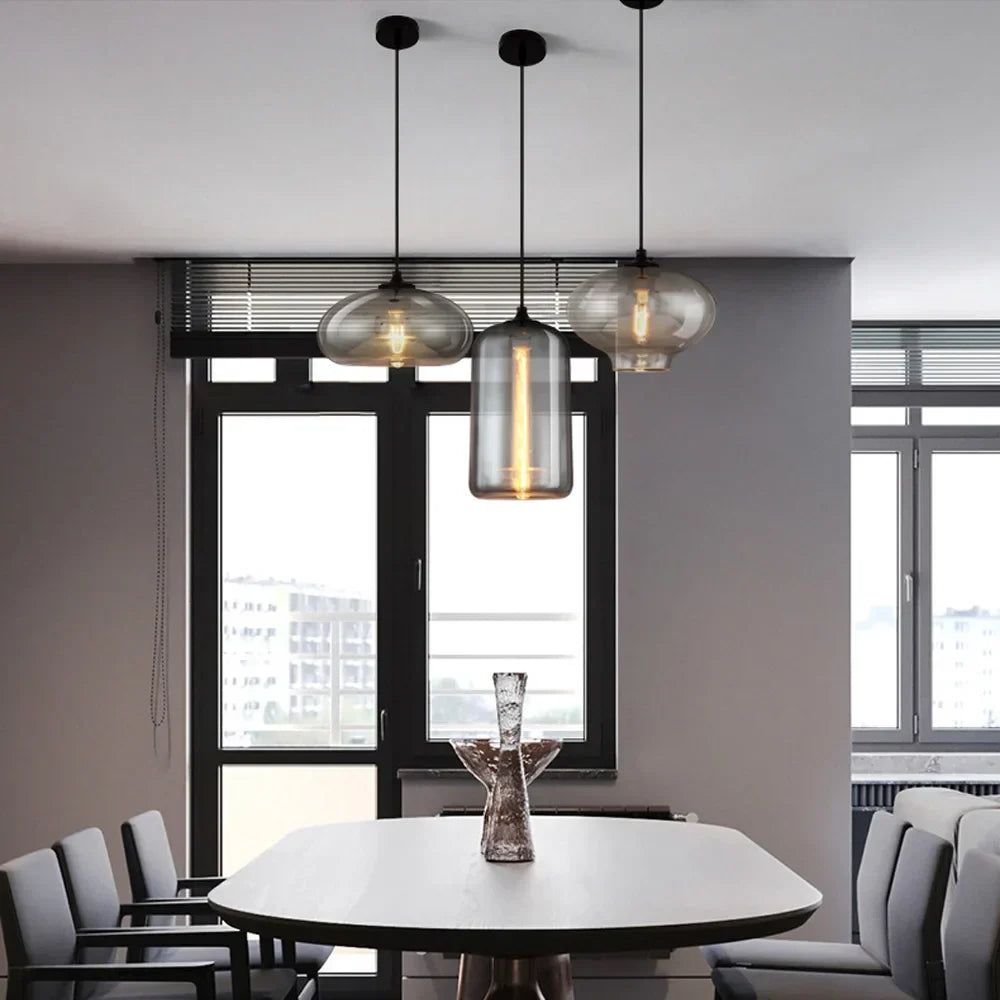 DecorBites™ Gray Glass Pendant Light for Bar Stair Dining Room E27 Edison Lamp Lighting