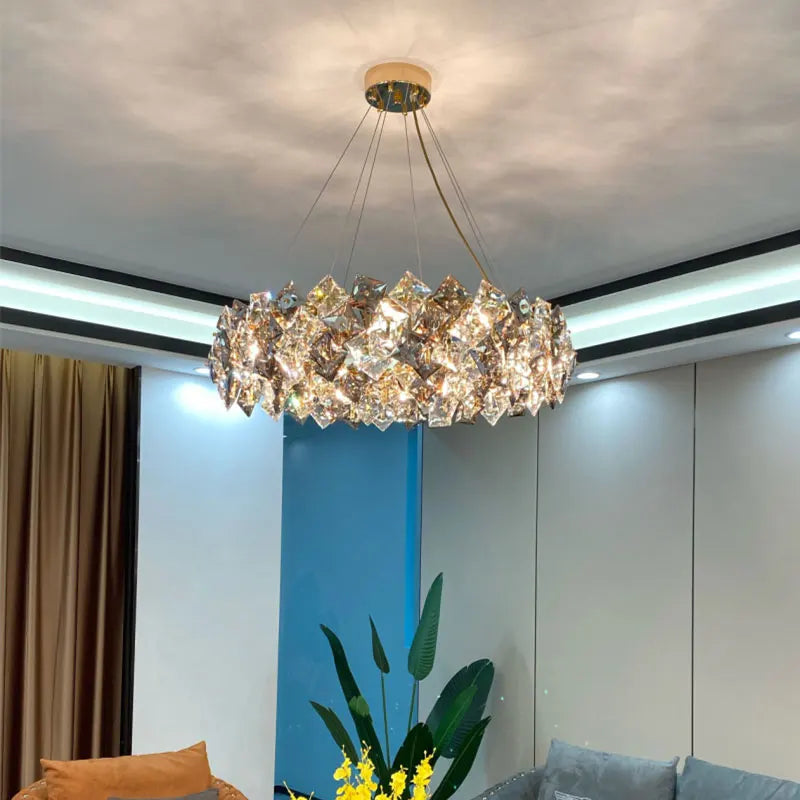 DecorBites™ Crystal Chandelier: High-End LED Pendant Light for Living Room, Dining Room & Kitchen