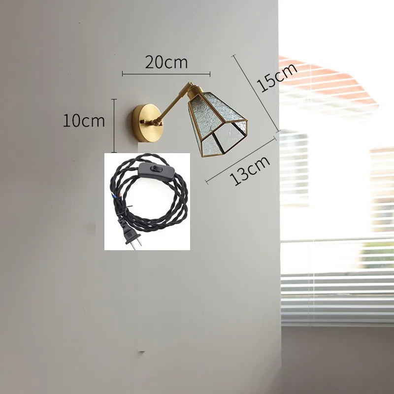 DecorBites™ Green Glass LED Wall Lights with Pull Chain Switch, Copper Finish