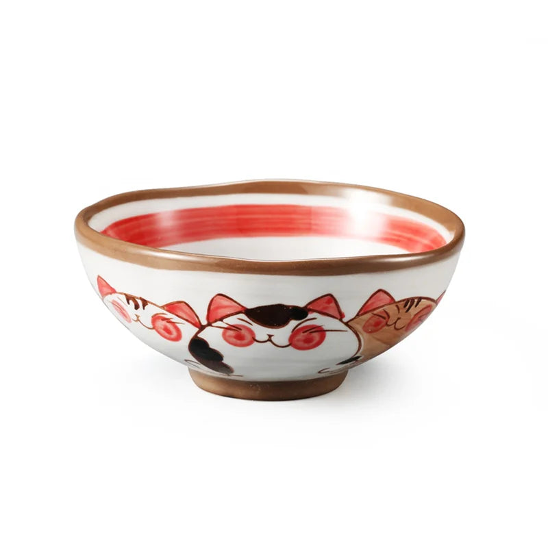 DecorBites™ Japanese Style Handmade Fortune Cat Ceramic Bowl - Eco-Friendly Porcelain Bowl