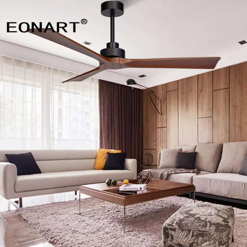 DecorBites™ Black Wooden Ceiling Fan Modern Solidwood Remote Control 52" No Light