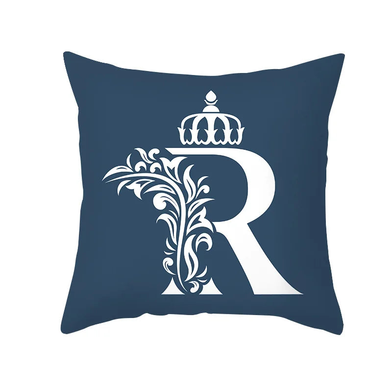 DecorBites™ Blue Letter Pillowcase Solid Color Fleece Sofa Cushion, 45x45CM