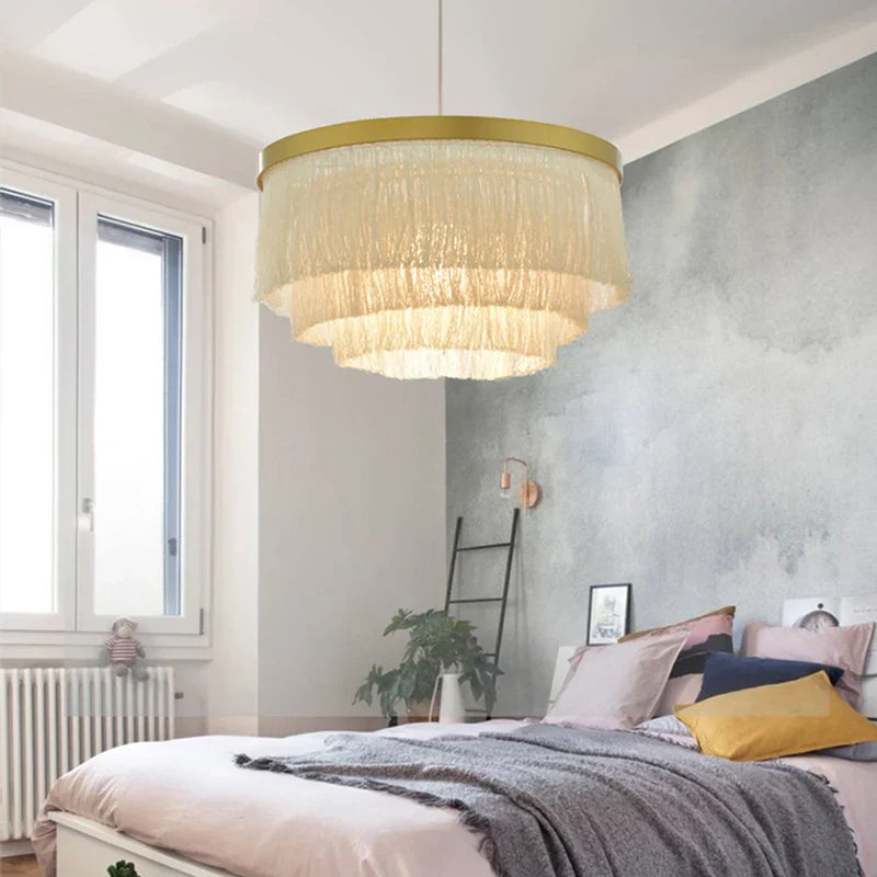 DecorBites™ Art Deco Cotton Thread Tiered Chandelier in Black Gold Finishing