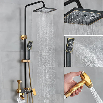 DecorBites™ Black Gold Shower Faucet Set with Rainfall Bathroom Mixer Faucets