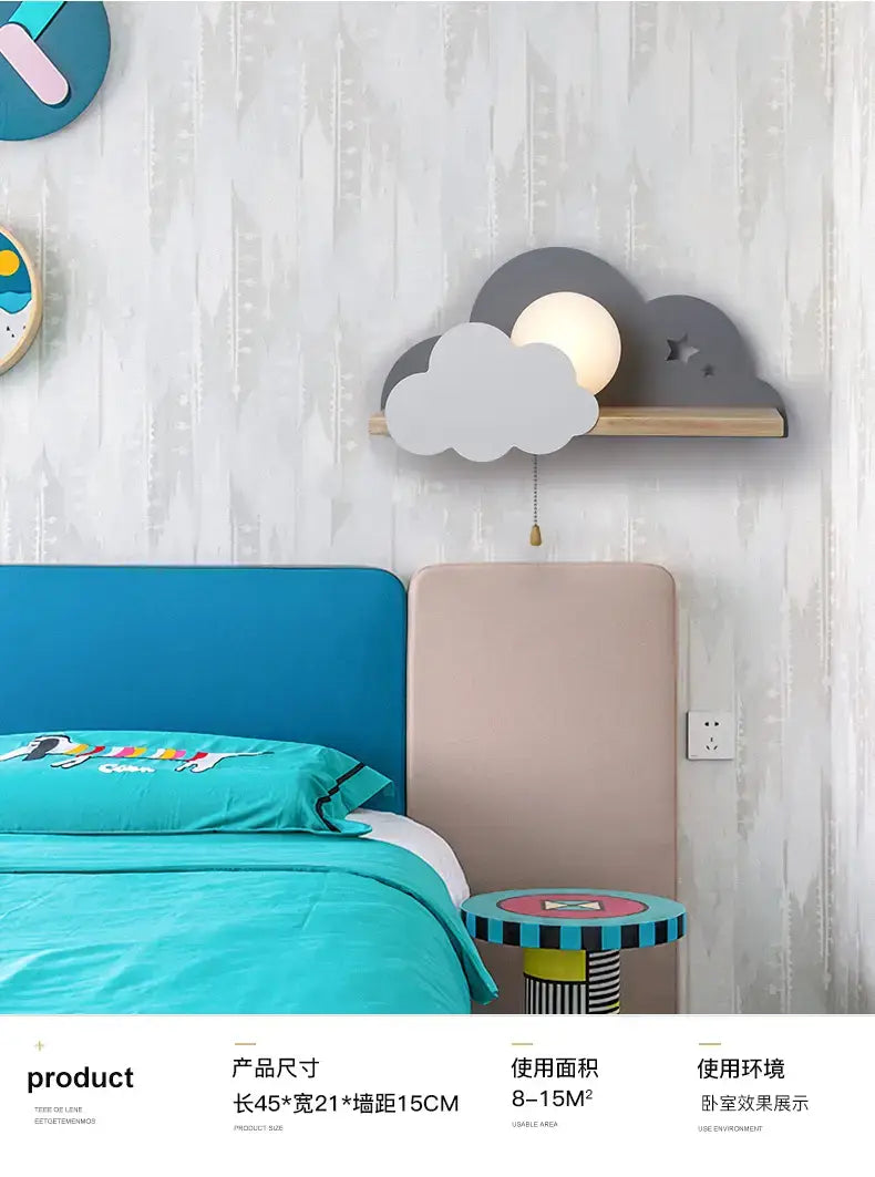 gray cloud-shaped macaron led cloud wall lamp with warm white circular light designed for children bedroom featuring nordic macaron led style