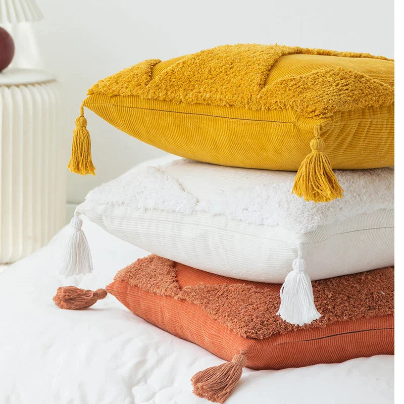 DecorBites™ Diamond Tassel Cushion Cover 45x45cm White Yellow Green Handmade Sofa Bed