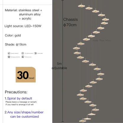 DecorBites™ Lotus Leaf Tea Art Spiral Staircase Chandelier - Chinese Style Pendant Light