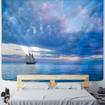 Blue Clouds Landscape Sky & Sea Wall Tapestry for Home Decor by Decobites.