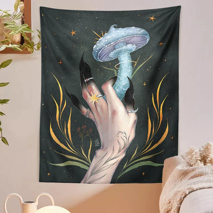 Decobites Mushroom Witch Mandrake Tapestry: Forest Magic Wall Hanging for Home Decor