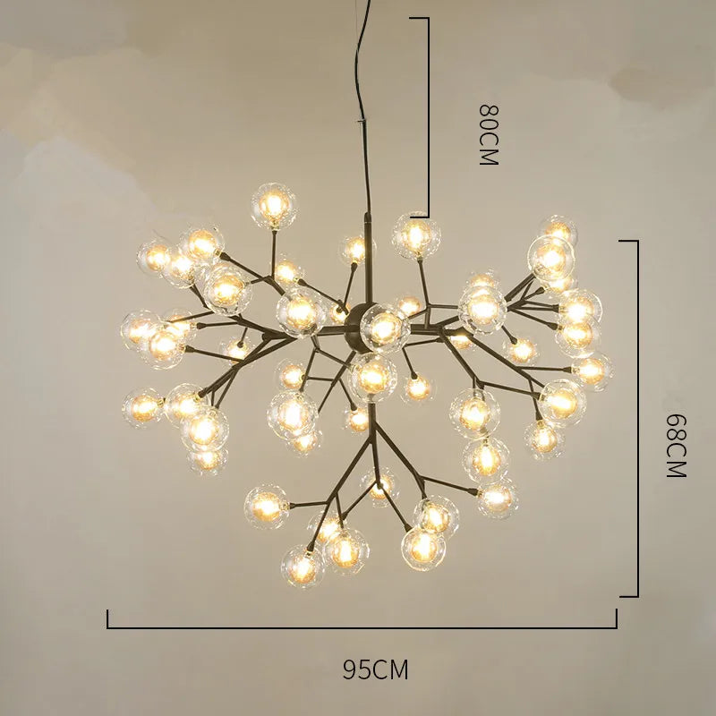 DecorBites™ Heracleum Firefly Glass Ball Chandelier: Gold Luxury Lighting for Dining Kitchen Staircase