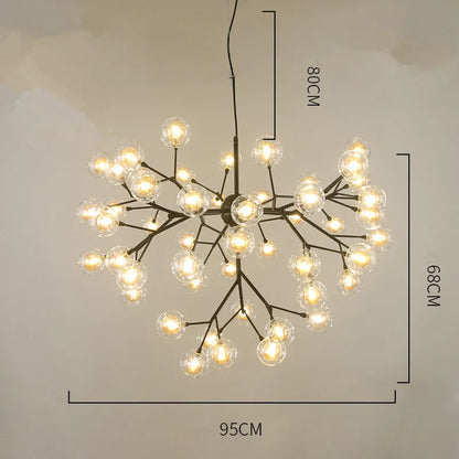 DecorBites™ Heracleum Firefly Glass Ball Chandelier: Gold Luxury Lighting for Dining Kitchen Staircase