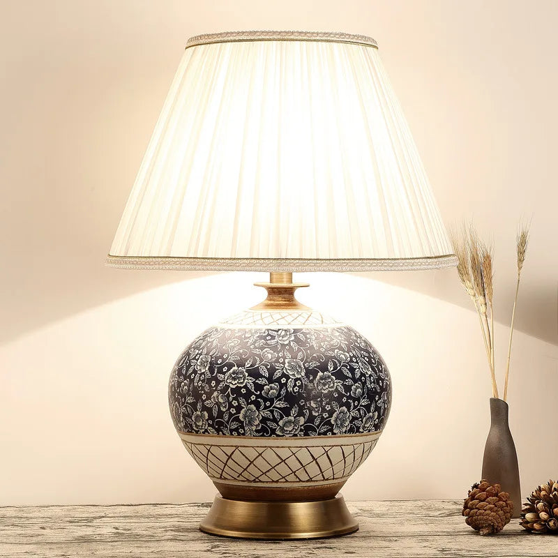 DecorBites™ Chinese Style Ceramic Copper Table Lamp for Living Room & Bedroom