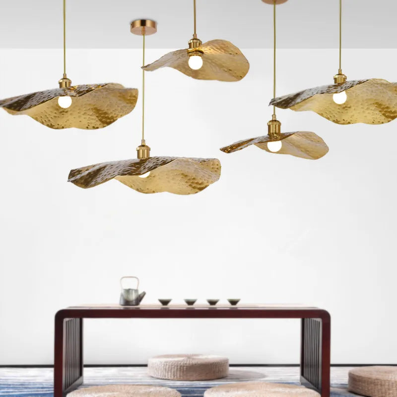 DecorBites™ Golden Iron Lotus Leaf Chandelier for Coffee Shop Restaurant Bedroom