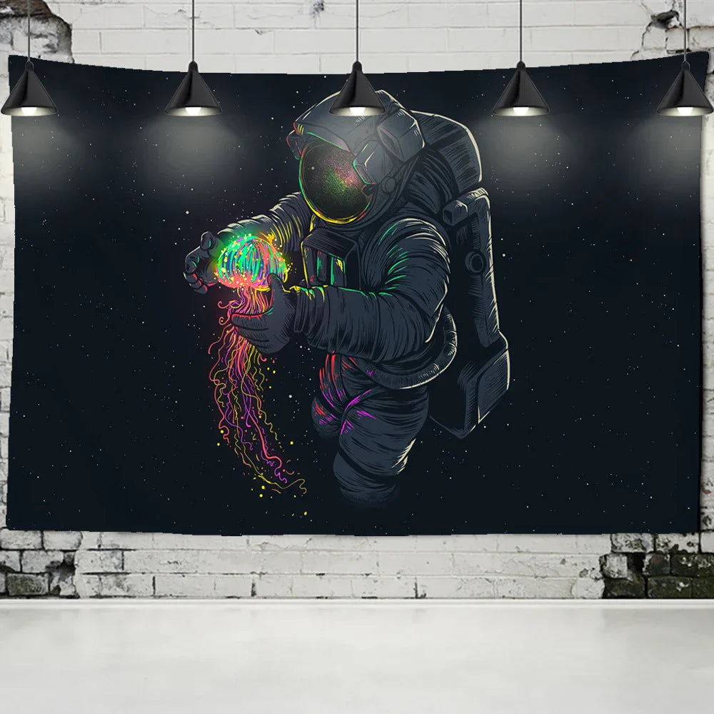 Decobites Jellyfish Interstellar Sky Tapestry Wall Hanging: Astronaut Design for Boho Dorm Decor