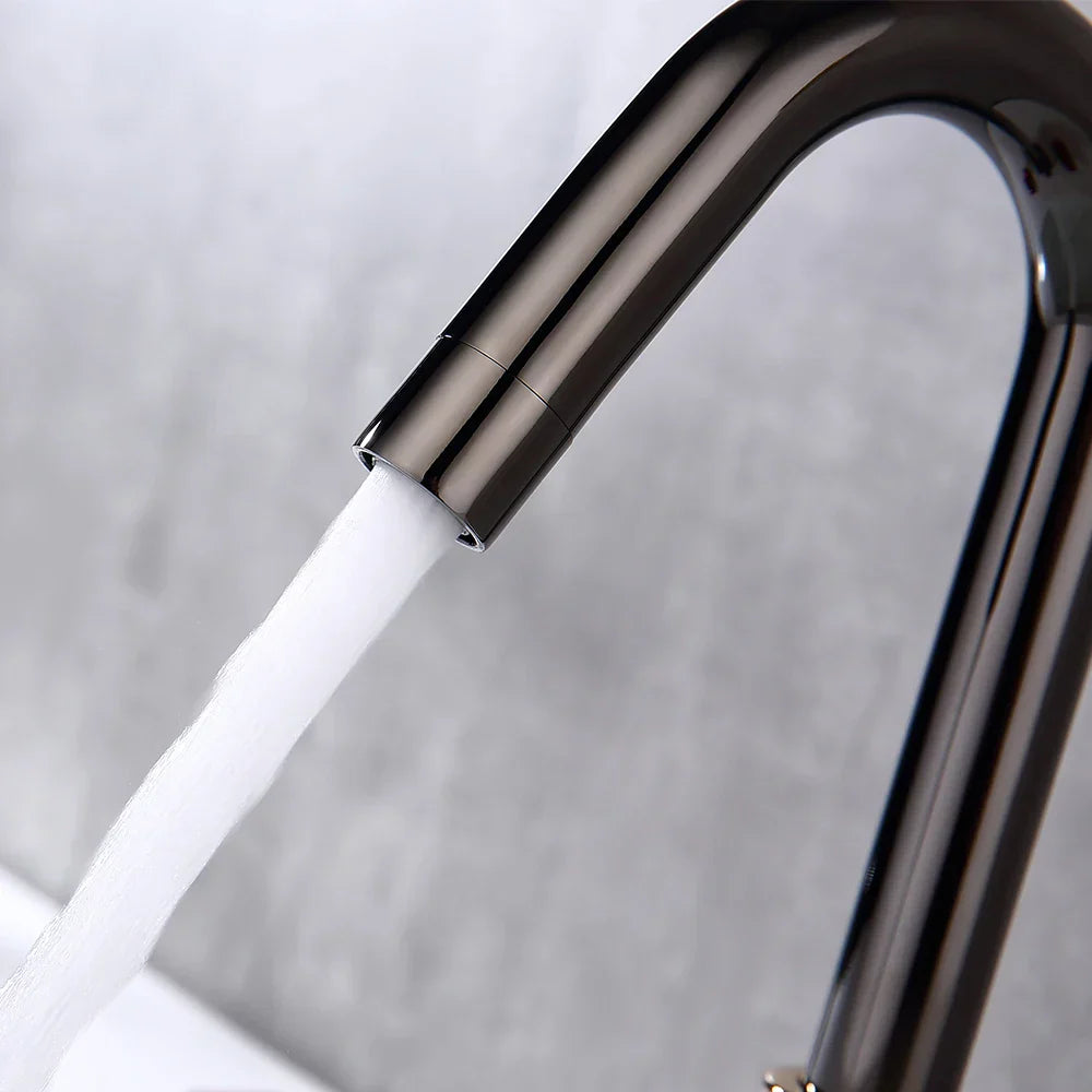 DecorBites™ Gray Brass Basin Faucets, Deck Mounted Double Handle Bathroom Sink Tap