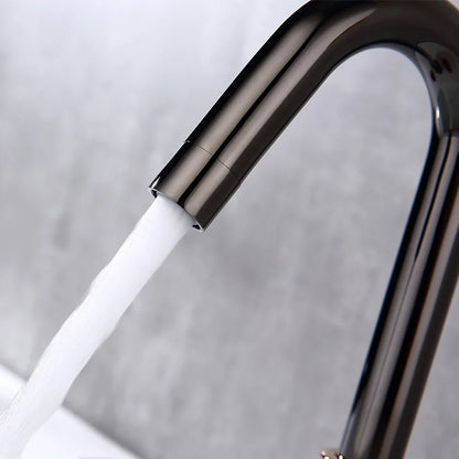 DecorBites™ Gray Brass Basin Faucets, Deck Mounted Double Handle Bathroom Sink Tap