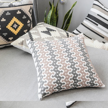 DecorBites™ Grey Embroidered Cotton Pillow Cover 45x45cm for Home Decor and Living Room